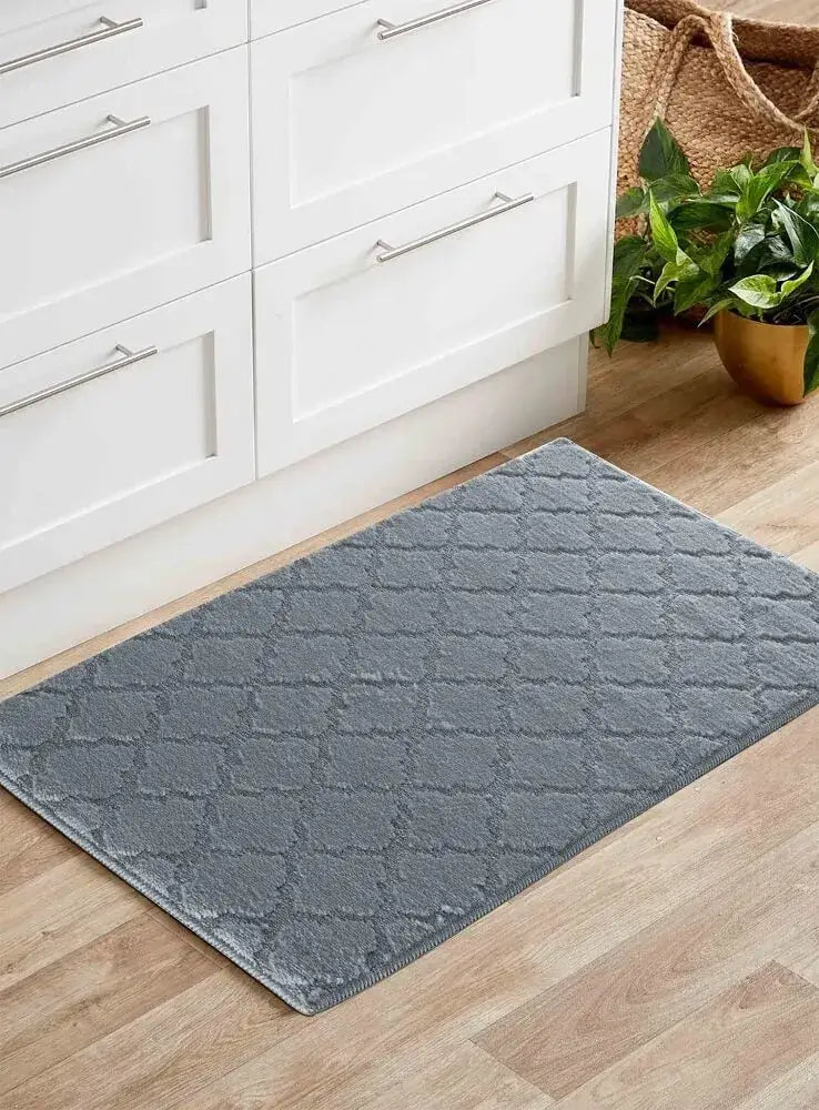 Greek Key Floor Runner Mats Trellis Dark Grey (Ivy)