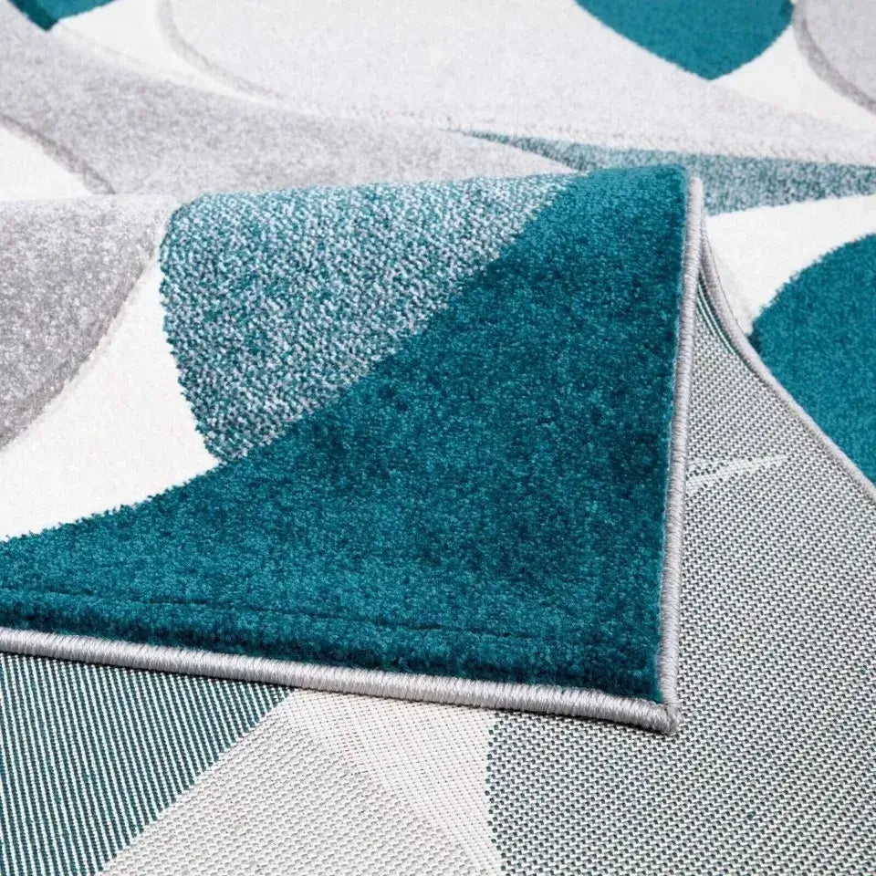 Geometric Hand Carved Runner Rugs Emerald (Ken)