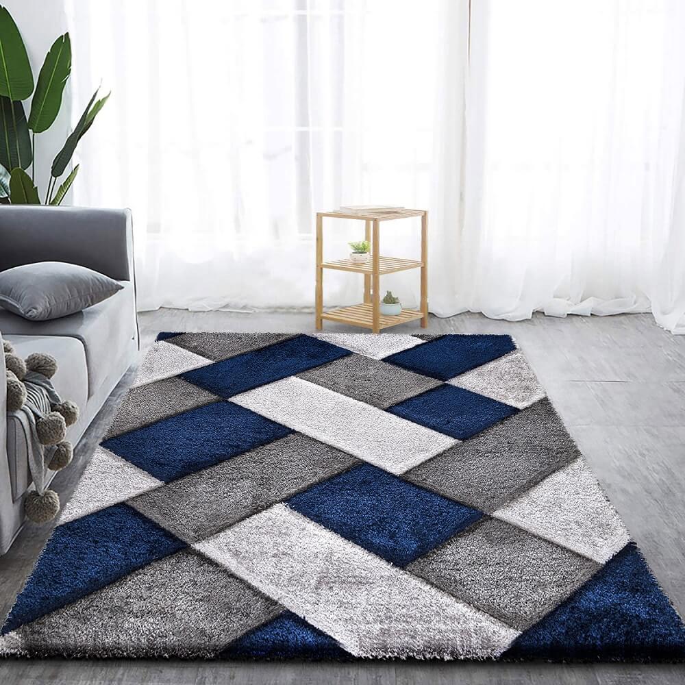 Modern Fluffy Shaggy Rugs Blue (ORION) Shaggy Rugs UK