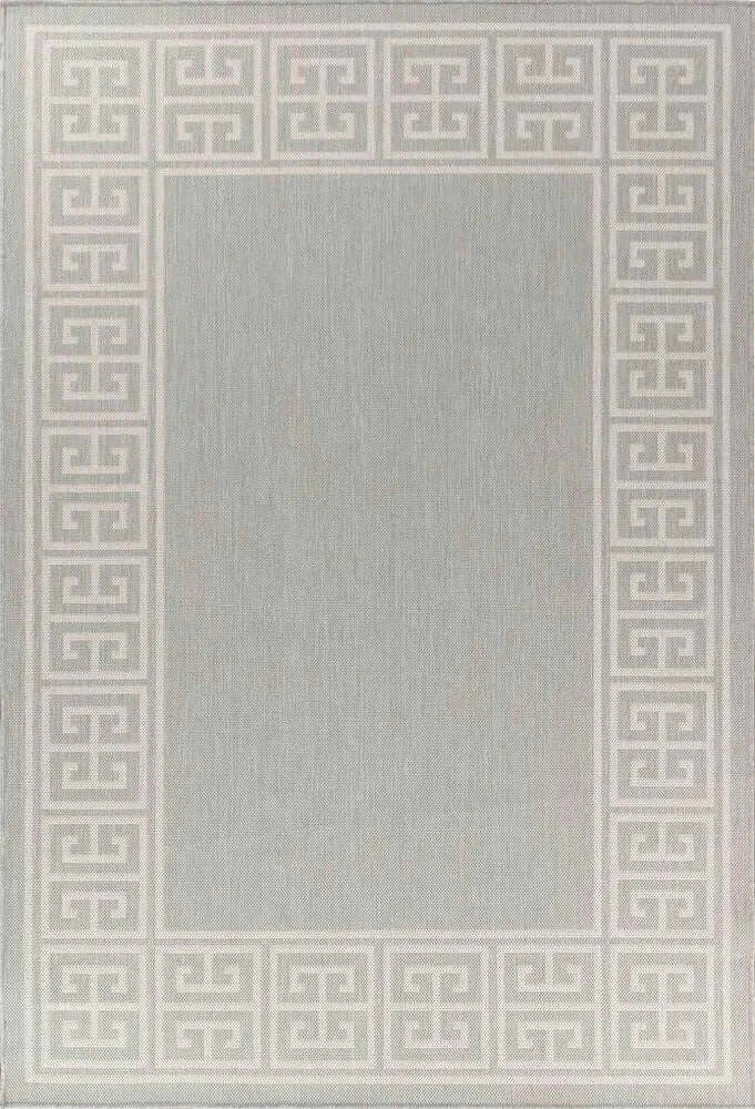 Sky Greek Key Living Room Area Runner Rug Silver