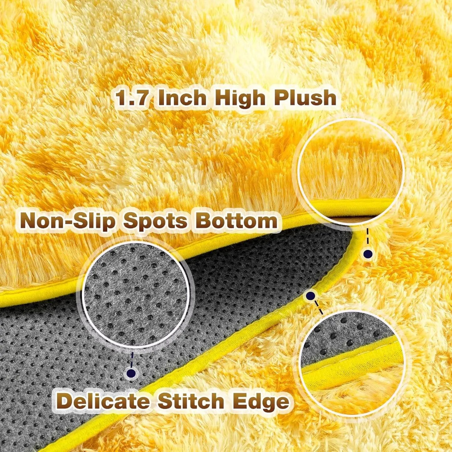 Soft Fluffy Rug for Living Room Tie-Dyed Yellow Shag Area Rug