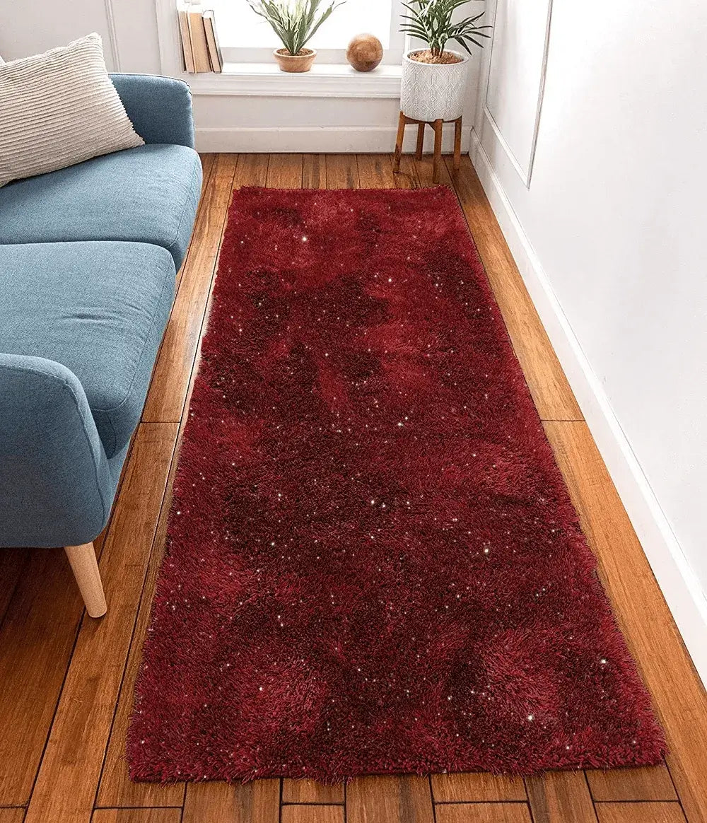 Shimmer Shaggy Fluffy Rugs Red (Nat)