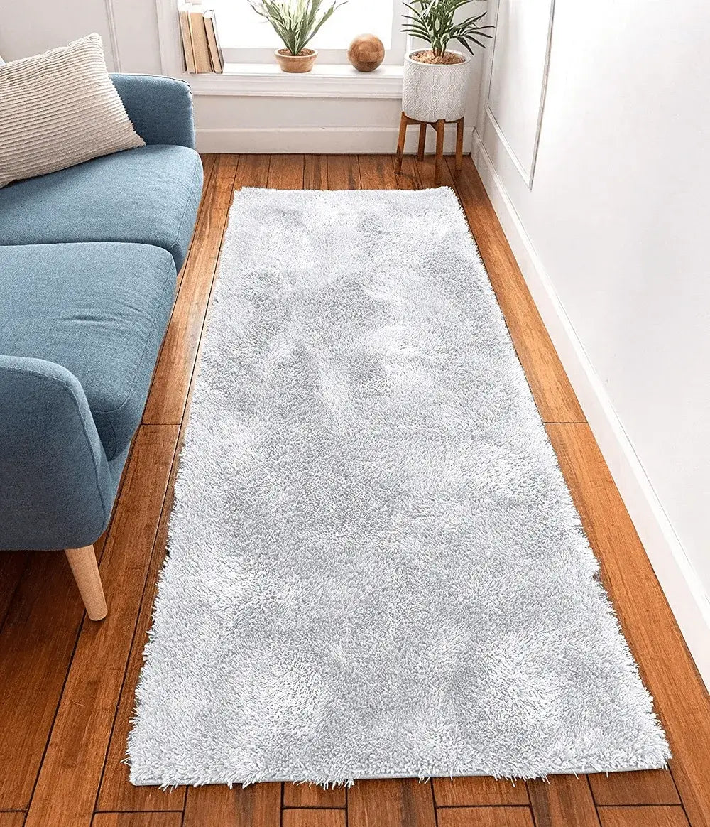 Shimmer Shaggy Fluffy Rugs White (Nat)
