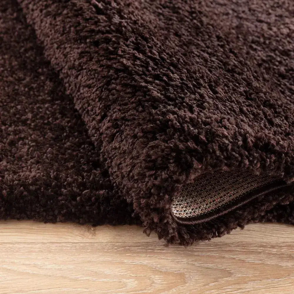 closeup of soft brown shaggy rug in a modern living room