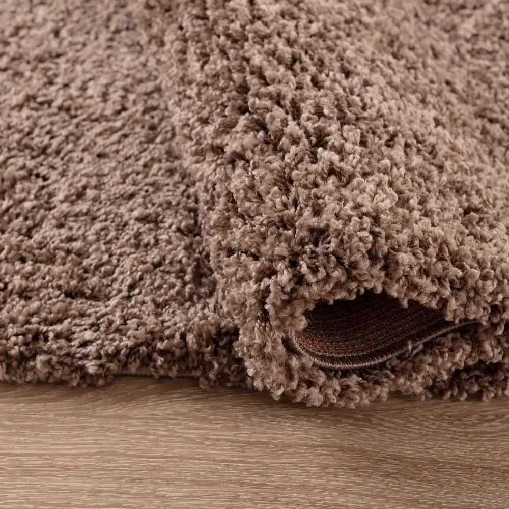 closeup of soft dark beige shaggy rug in a modern living room