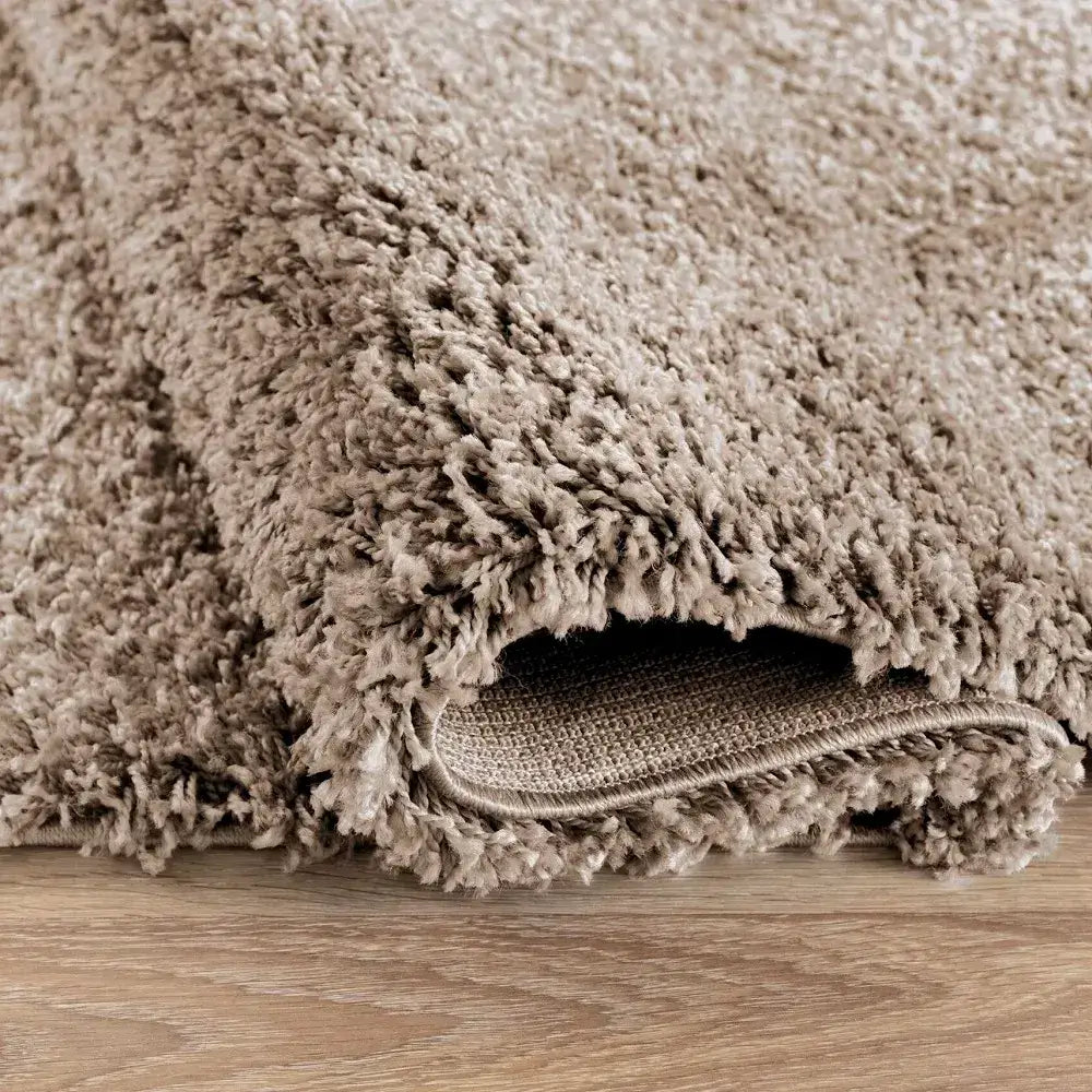 closeup of soft light beige shaggy rug in a modern living room
