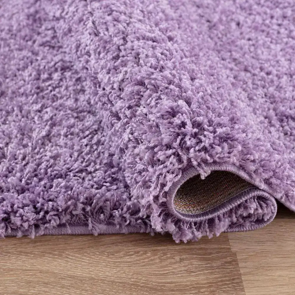 closeup of soft lilac shaggy rug in a modern living room