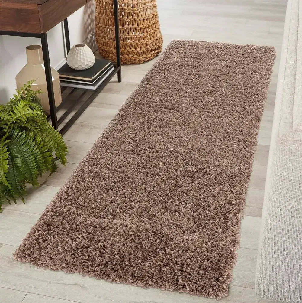 soft dark beige shaggy runner rug in a modern living room