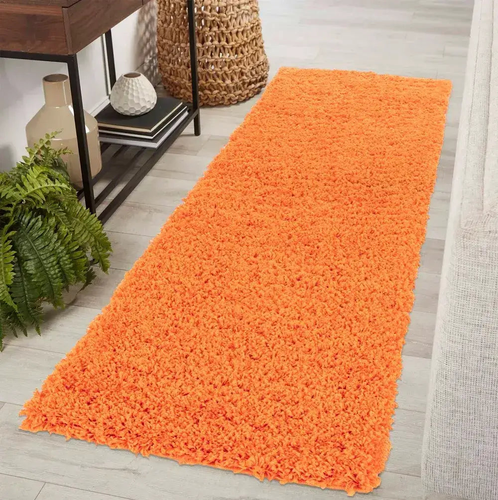 soft orange shaggy runner rug in a modern living room
