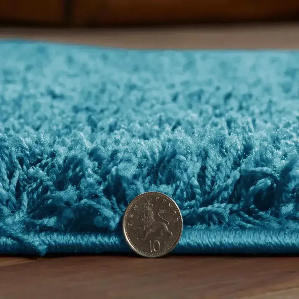 Teal Shaggy Runner Rugs Thick Pile (V-63)