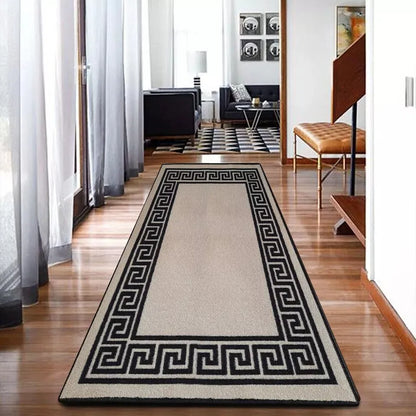 Washable Greek Key Runner Rugs Beige & Black (GK)