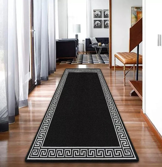 Washable Greek Key Runner Rugs Black & White (GK)