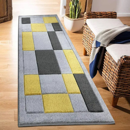 Modern Hand Carved Runner Rugs Ochre Grey (Hav)