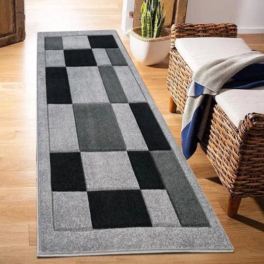 Modern Hand Carved Runner Rugs Grey Black (Hav)