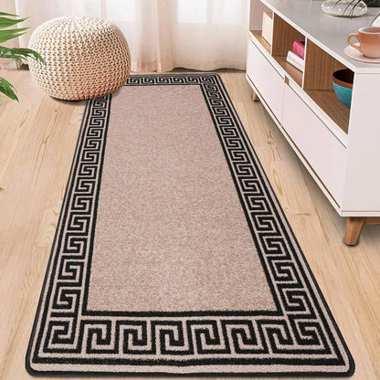 Washable Greek Key Runner Rugs Beige & Black (GK)