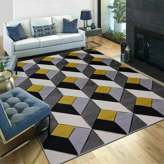 Geometric Runner Rugs Ochre Grey Diamond Style (Dia)