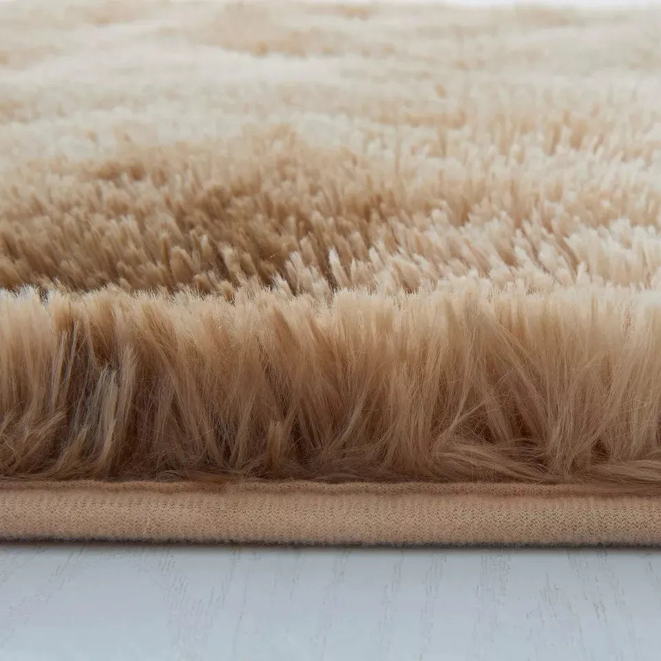 Soft Fluffy Decorative Beige Tye Dye Runner Shaggy Rugs (IR)