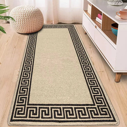 Washable Greek Key Runner Rugs Beige & Brown (GK)