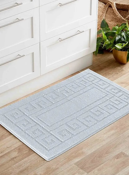 Greek Key Floor Runner Mats Silver (Ivy)