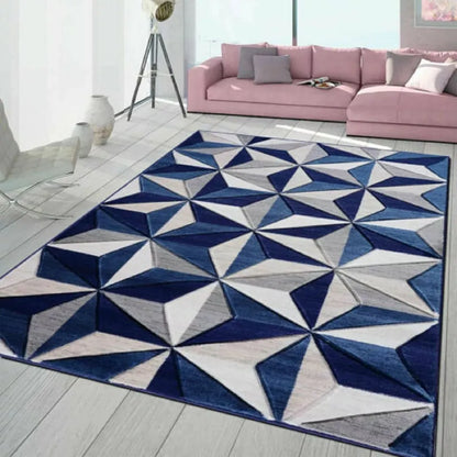 Blue Geometric Runner Rugs Triangle Style (Vas)