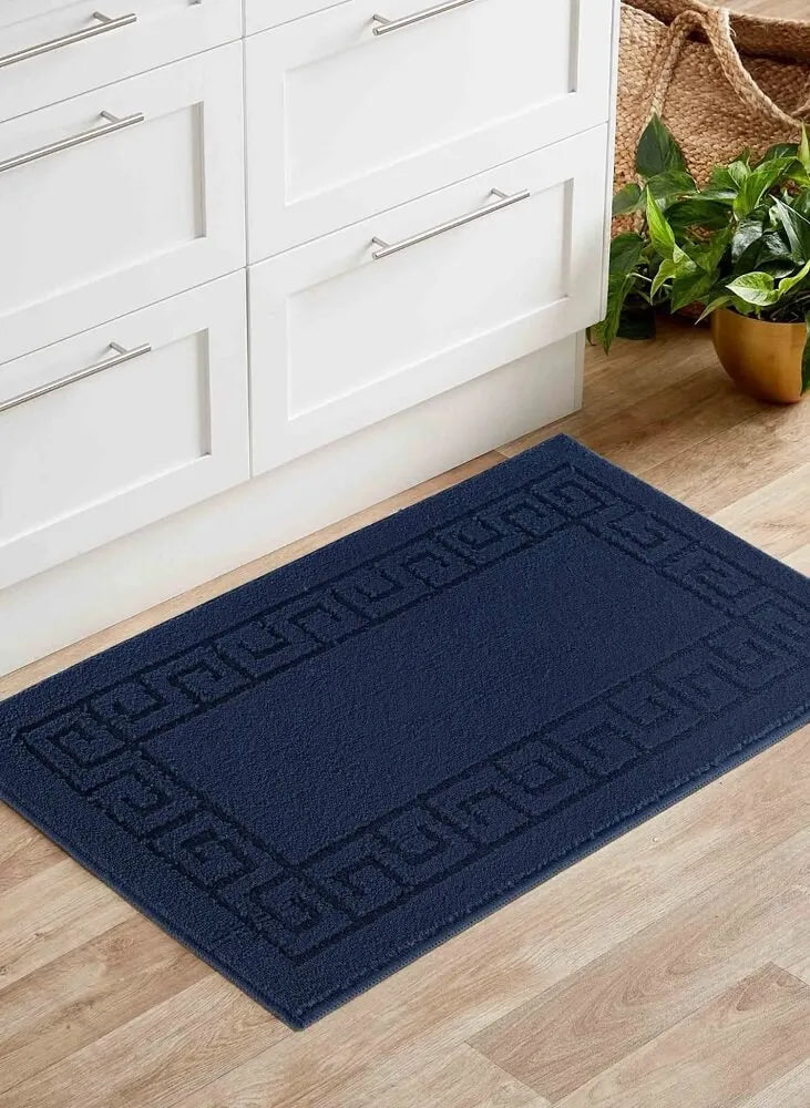 Greek Key Floor Runner Mats Navy (Ivy)