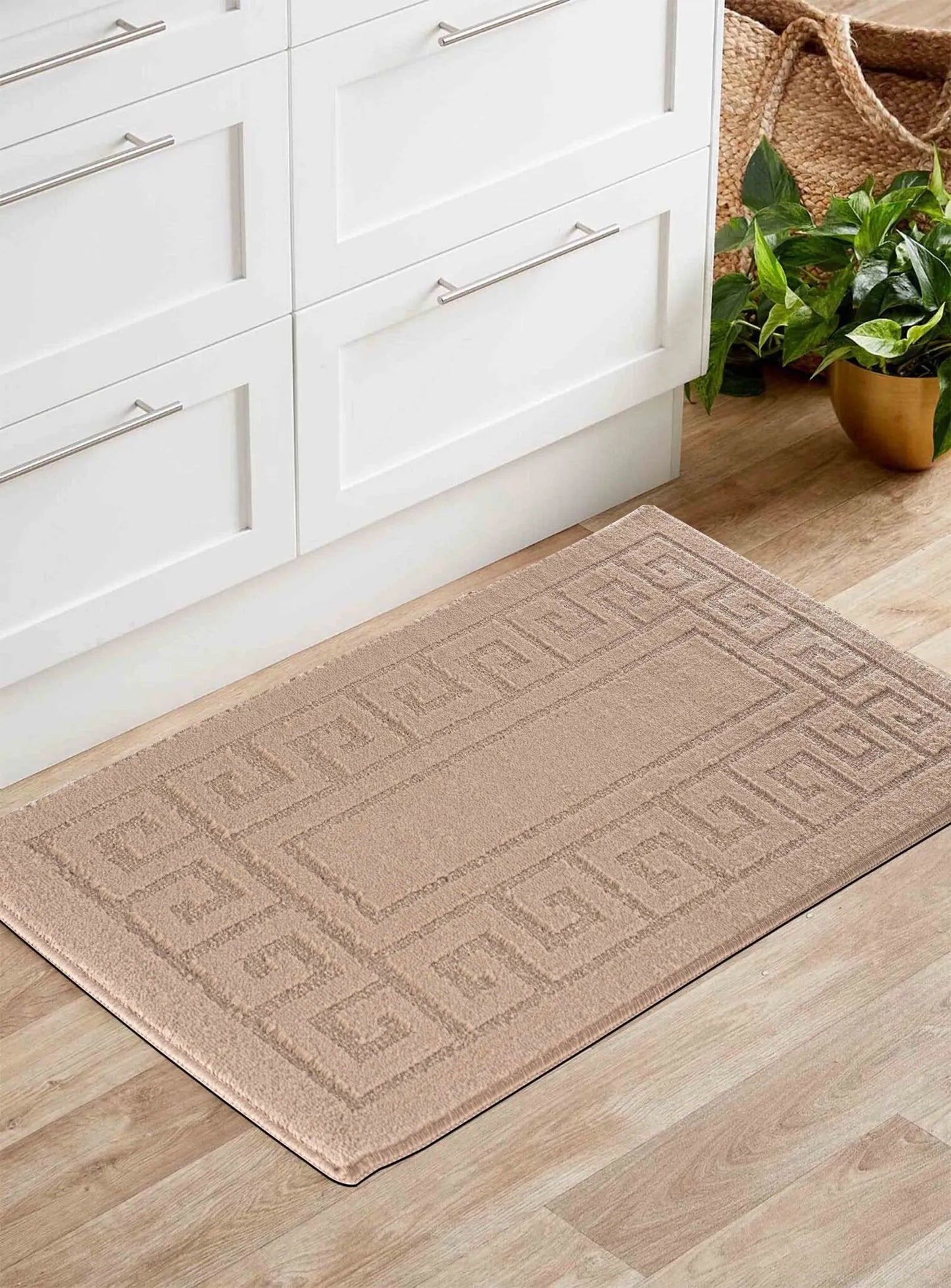 Greek Key Floor Runner Mats Beige (Ivy)