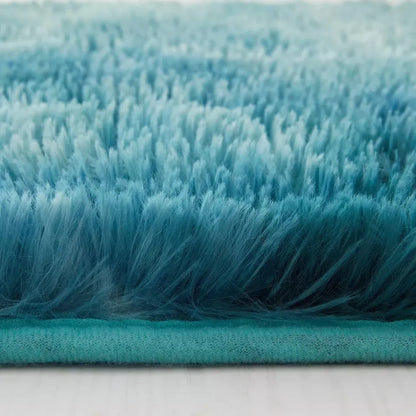 Soft Fluffy Decorative Teal Tye Dye Runner Shaggy Rugs (IR)