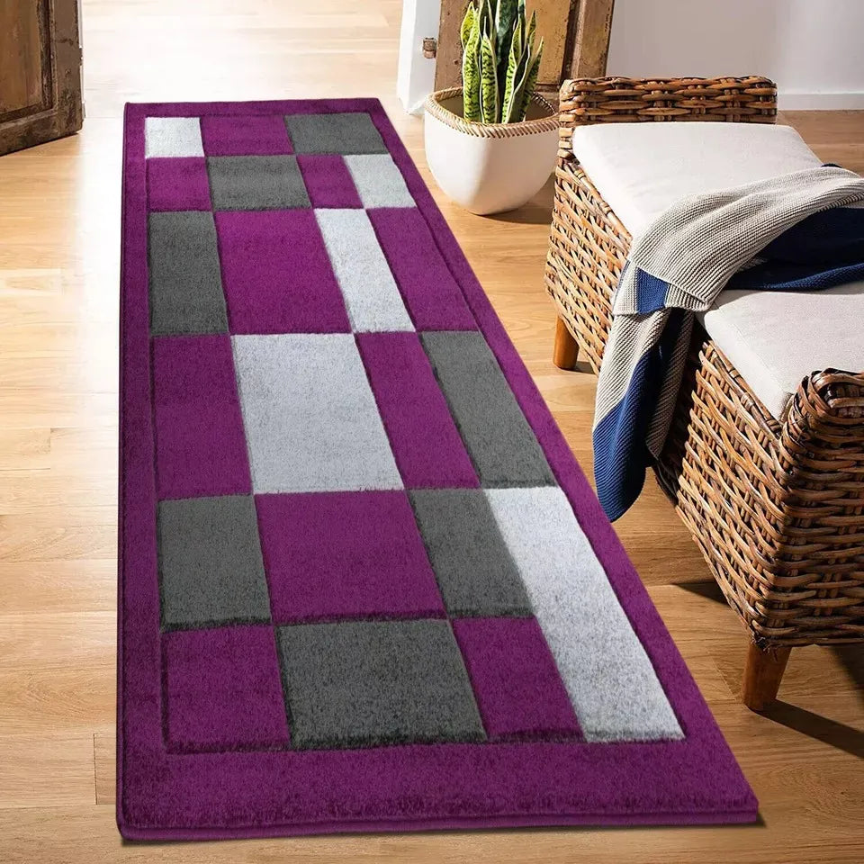 Modern Hand Carved Runner Rugs Purple Grey (Hav)