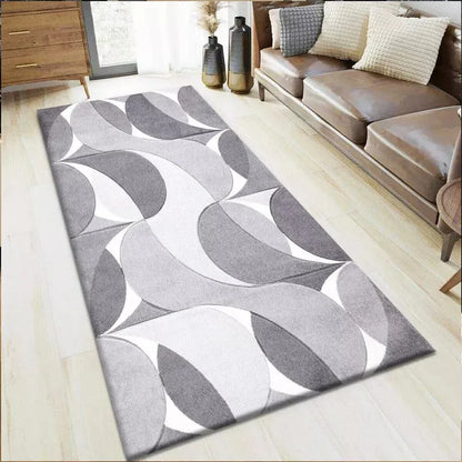 Geometric Hand Carved Runner Rugs Grey (Ken)