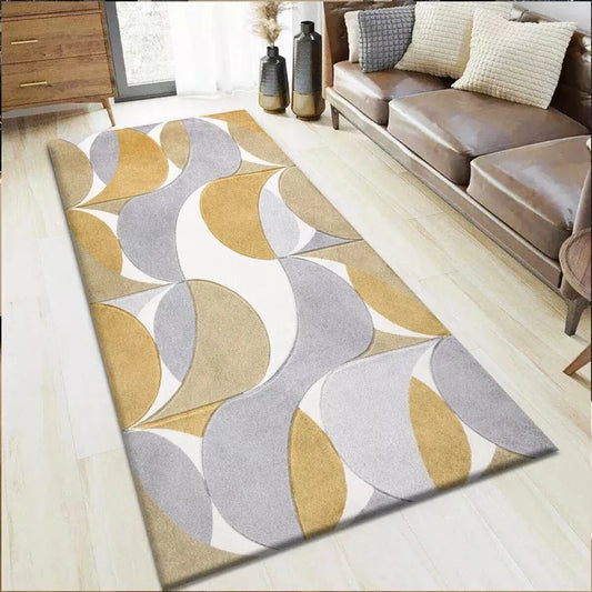 Geometric Hand Carved Runner Rugs Ochre (Ken)