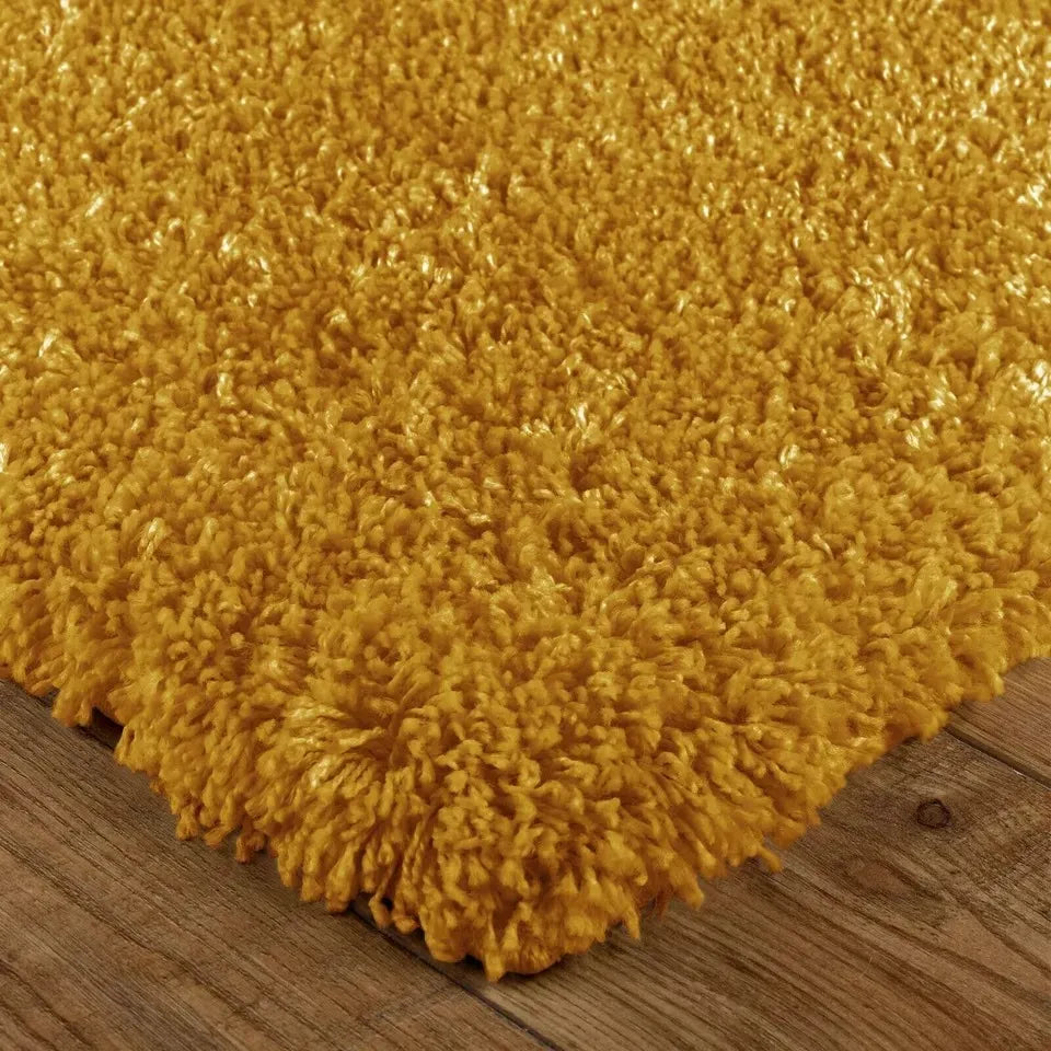 Ochre Shaggy Runner Rugs Thick Pile (V-63)