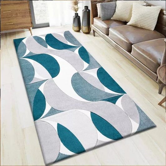 Geometric Hand Carved Runner Rugs Emerald (Ken)