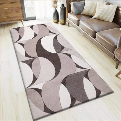 Geometric Hand Carved Runner Rugs Beige (Ken)