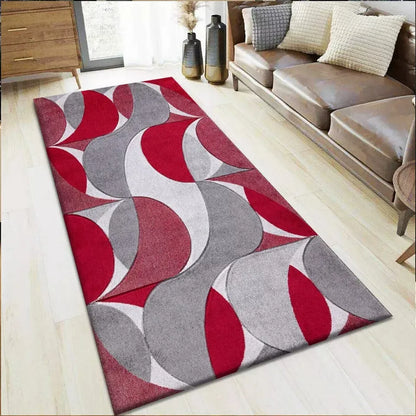 Geometric Hand Carved Runner Rugs Red (Ken)