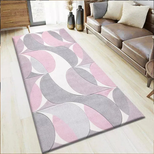 Geometric Hand Carved Runner Rugs Pink (Ken)