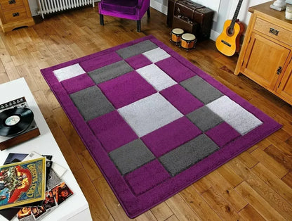 Modern Hand Carved Runner Rugs Purple Grey (Hav)