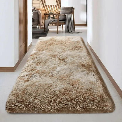 Soft Fluffy Decorative Beige Tye Dye Runner Shaggy Rugs (IR)