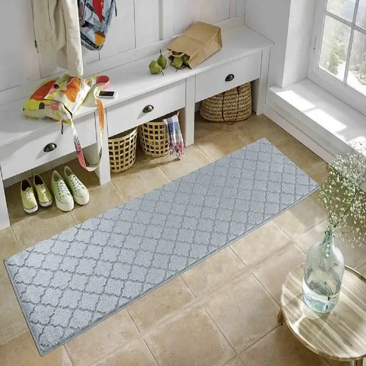 Greek Key Floor Runner Mats Trellis Dark Grey (Ivy)