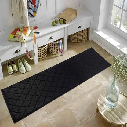 Greek Key Floor Runner Mats Trellis Black (Ivy)