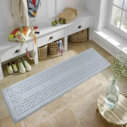 Greek Key Floor Runner Mats Silver (Ivy)