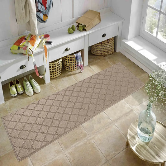 Greek Key Floor Runner Mats Trellis Beige (Ivy)