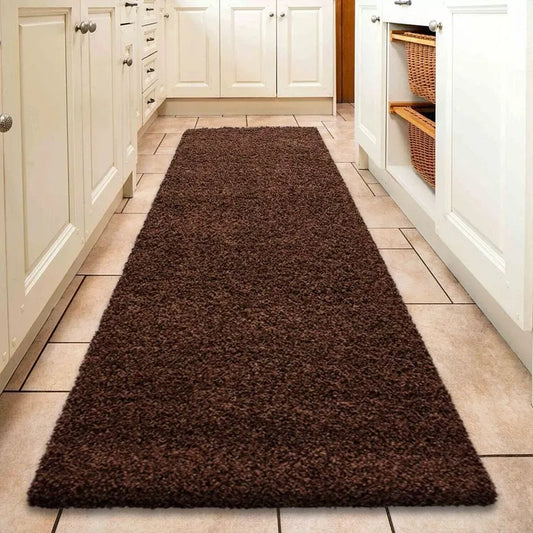 Brown Shaggy Runner Rugs Thick Pile (V-63)