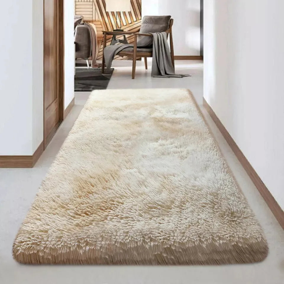 Soft Fluffy Decorative Cream Tye Dye Runner Shaggy Rugs (IR)