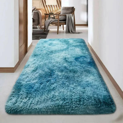 Soft Fluffy Decorative Teal Tye Dye Runner Shaggy Rugs (IR)