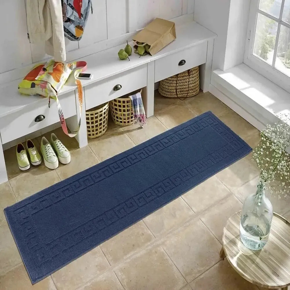 Greek Key Floor Runner Mats Navy (Ivy)