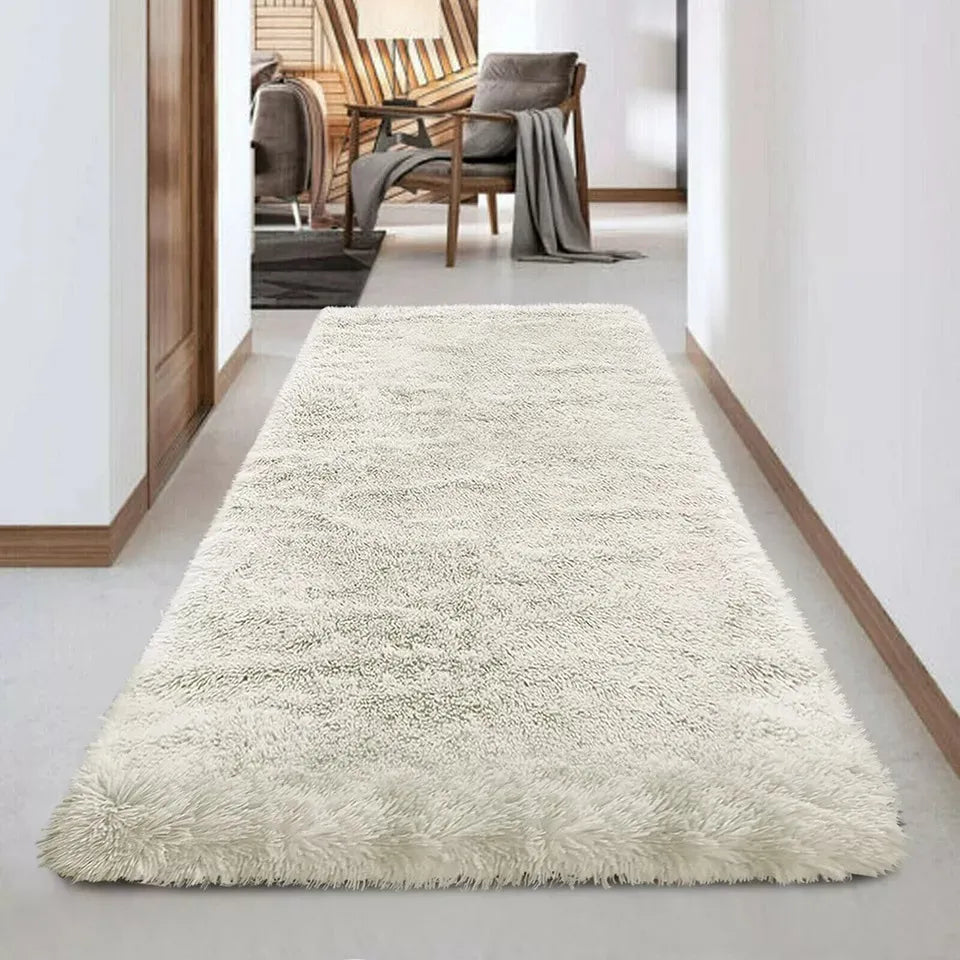 Soft Fluffy Decorative Cream Runner Shaggy Rugs (IR)