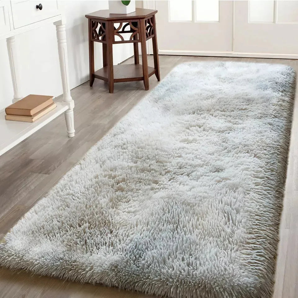 Soft Fluffy Decorative Light Grey Tye Dye Runner Shaggy Rugs (IR)