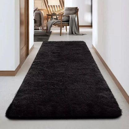 Soft Fluffy Decorative Black Runner Shaggy Rugs (IR)