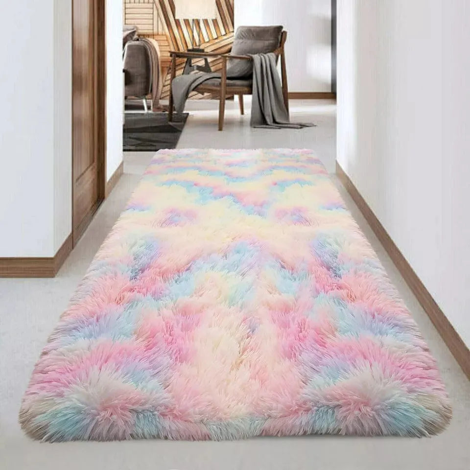 Soft Fluffy Decorative Rainbow Runner Shaggy Rugs (IR)