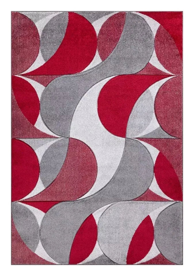 Geometric Hand Carved Runner Rugs Red (Ken)